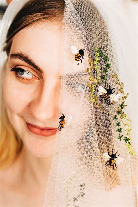 bees blossoms and stars veils — ink and thimble embroidered veil embroidered veil floral … in