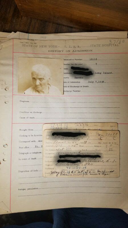Central Islip State Hospital Patient Record From With Picture Antique Price Guide