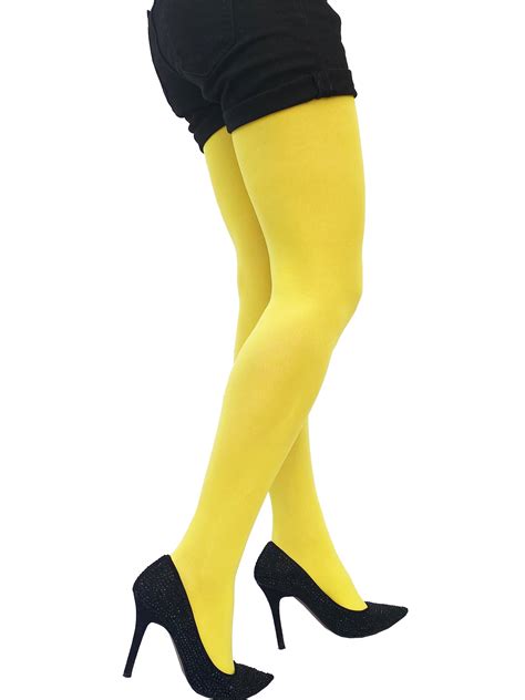 Malka Chic Yellow Opaque Full Footed Tights Pantyhose For Women