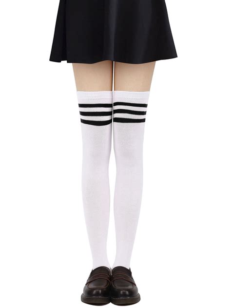 Tube Socks Womens Retro Striped Trim Long Knee High Sockswh Black Strap