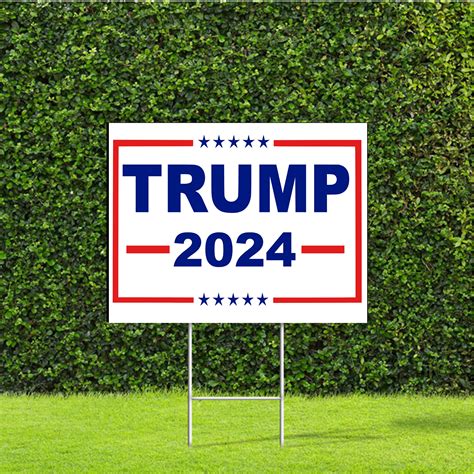 Trump 2024 Red White And Blue Yard Sign With Metal H Stake