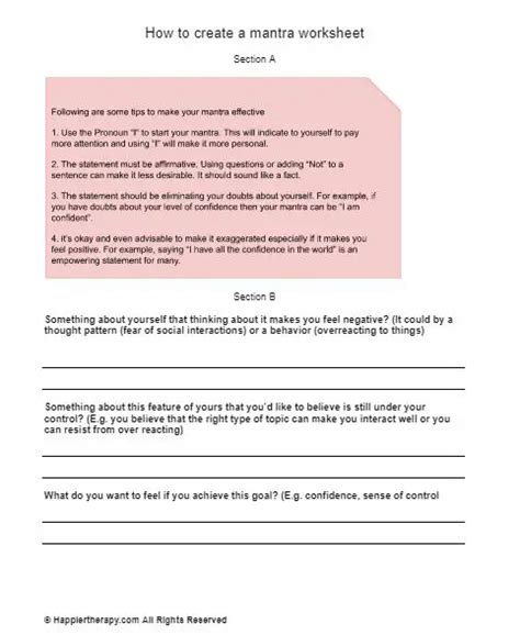 Mantra Chart Worksheet