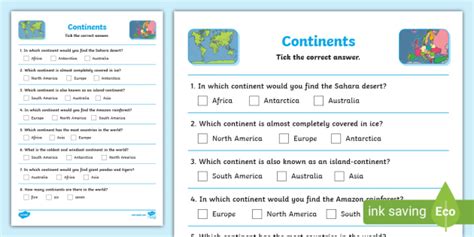 Continents Quiz Teacher Made