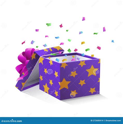 Opened Gift Box With Confetti Stock Illustration Illustration Of Ribbon Paper