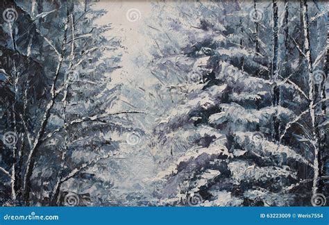 Forest Winter Landscape Oil Painting Stock Image Image Of Painting