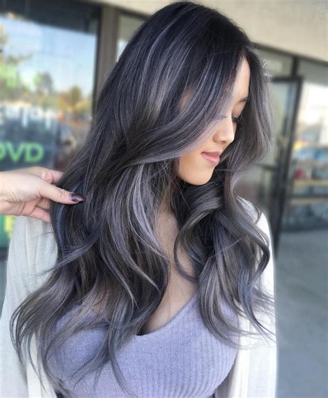 Dark Brown Hair With Silver Balayage Brown Hair With Silver Highlights