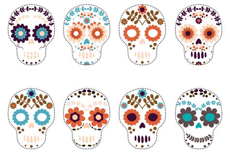 Halloween Flower Skulls Day Of The Dead Sugar Skull Clipart By