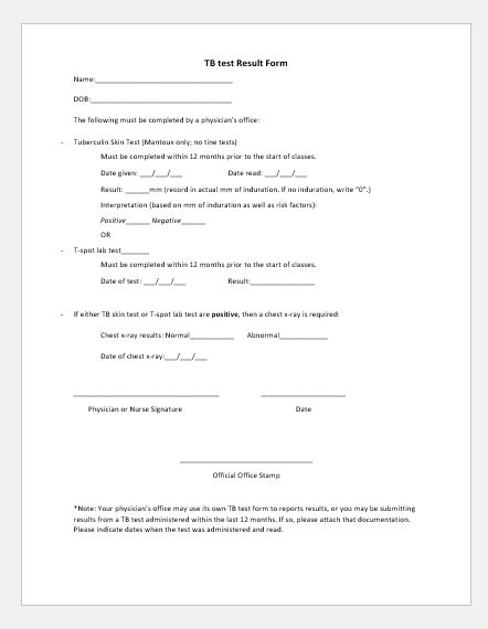 Tb Form Printable