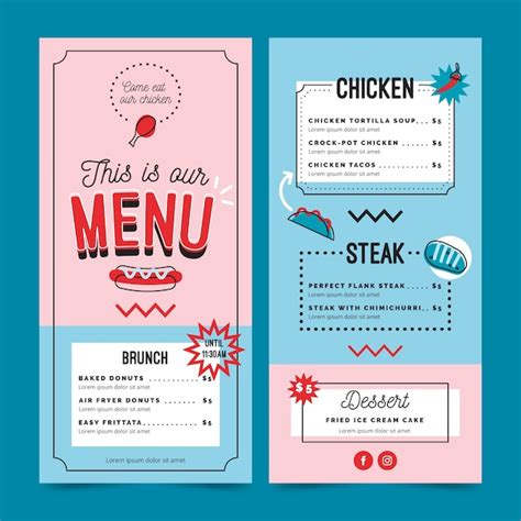 Free Vector Blue And Pink Restaurant Menu Template