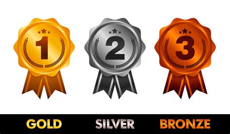 First Place Second Place Third Place Award Medals Set Isolated On White