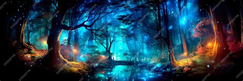 Premium Ai Image Bioluminescent Forest Fantasy A Magical Forest At