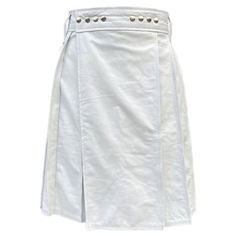 White Leather Kilt For Men Durable Stitching