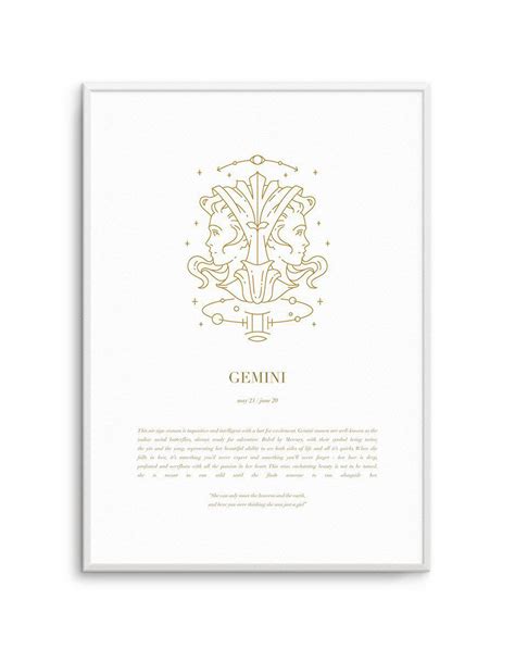 Shop Gemini Celestial Zodiac Star Sign Gold Art Print Or Poster Olive
