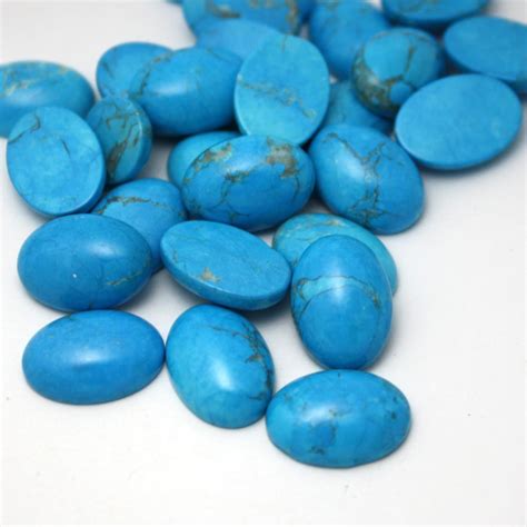 6 Vintage Dyed Howlite Stone Turquoise Cabochons Oval