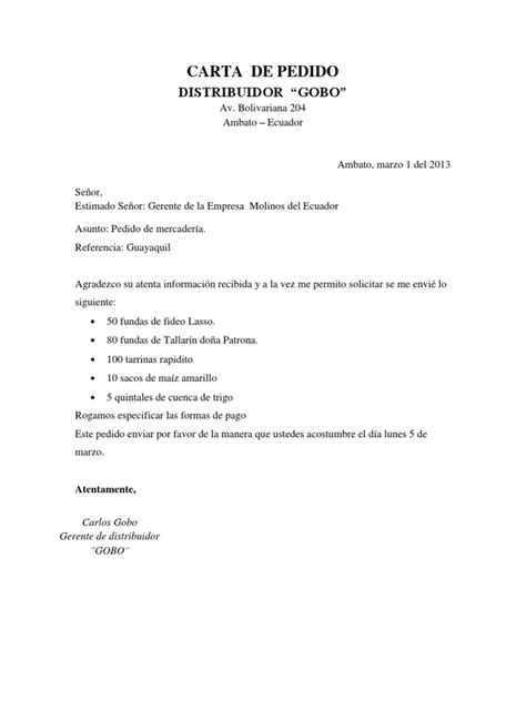 Carta De Pedido Pdf Ecuador