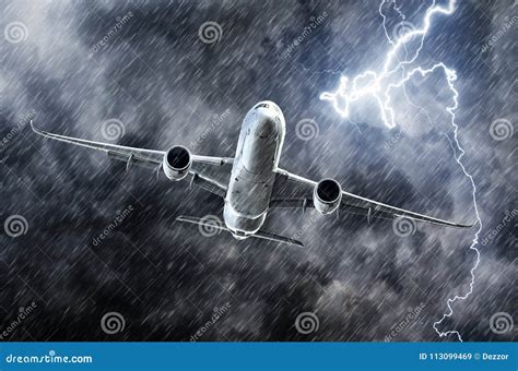 Powerful Thunderstorm Lightning Strike And Heavy Rain In The Sky