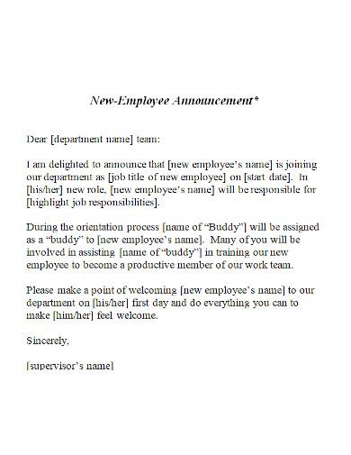 New Hire Letter Samples Beautiful New Employee Announcement Letter