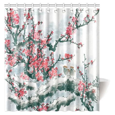 Mypop Traditional Chinese Painting Shower Curtain Plum Tree Blossoms
