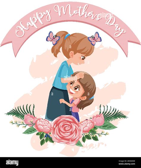 Template Design For Happy Mothers Day With Mom And Daughter