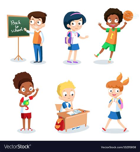Set Of Cheerful School Children Students Cartoon Vector Image