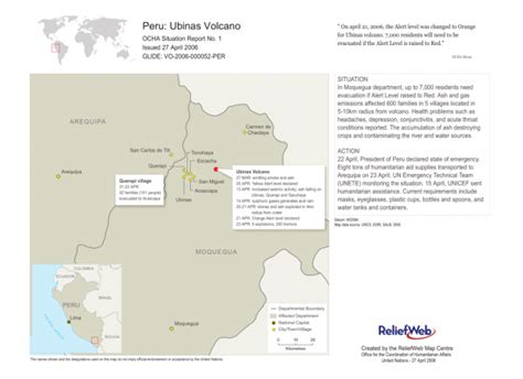 Peru Ubinas Volcano Situation Map Peru Reliefweb