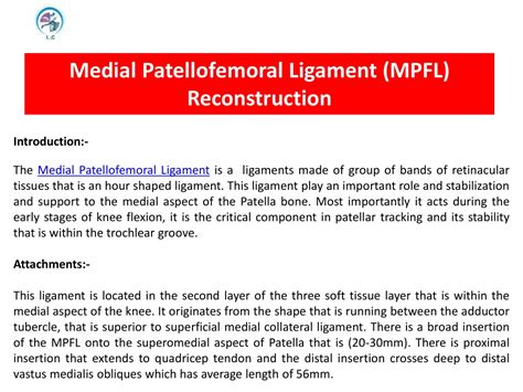 Ppt Medial Patellofemoral Ligament Mpfl Reconstruction Powerpoint