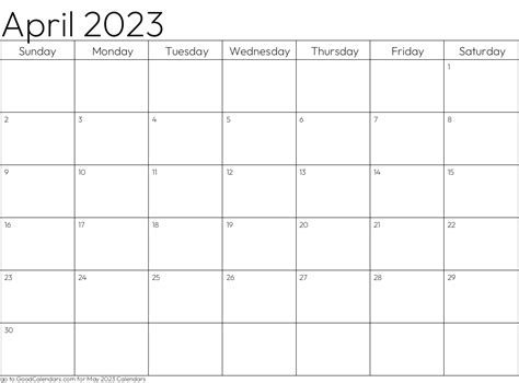 Standard April 2023 Calendar Template In Landscape Hot Sex Picture