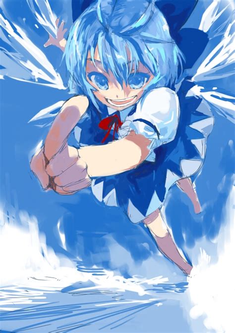 Kusaka Souji Cirno Touhou 1girl Flying Pointing Solo Water