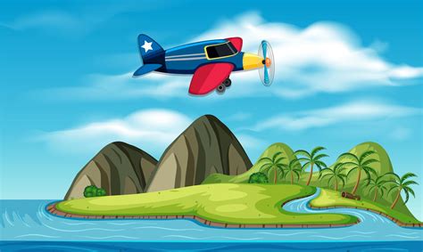 An Airplane Flying Over Island 591200 Vector Art At Vecteezy