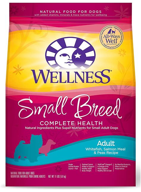 Packed with the goodness of salmon, bison, ocean fish meal and pearled barley, this recipe provides a healthy source of protein and carbohydrates. Wellness Complete Health Natural Dry Small Breed Dog Food ...