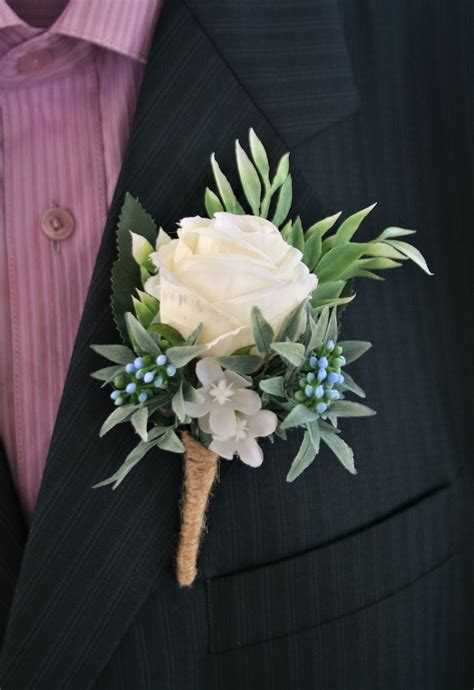 Wedding Boutonniere Groom Buttonhole White Boutonniere For Men Etsy