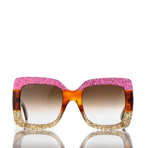 Gucci Square Frame Gg0083s Sunglasses Glitter Pink Multi 195969
