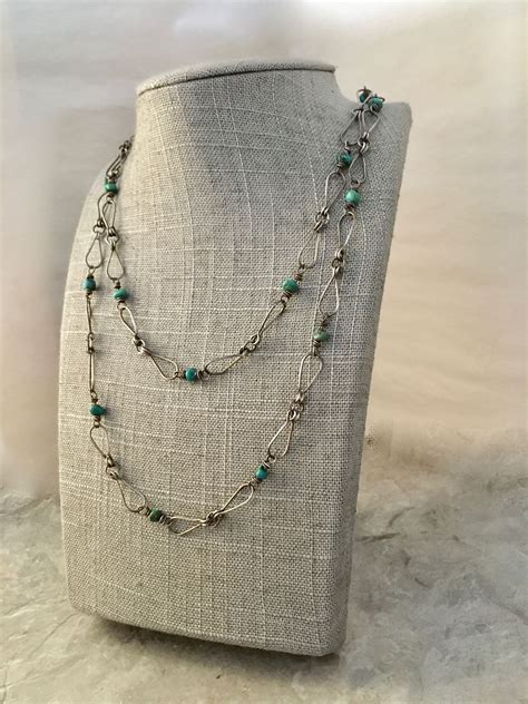 Long Handmade Sterling Silver Necklace Turquoise Nuggets Etsy