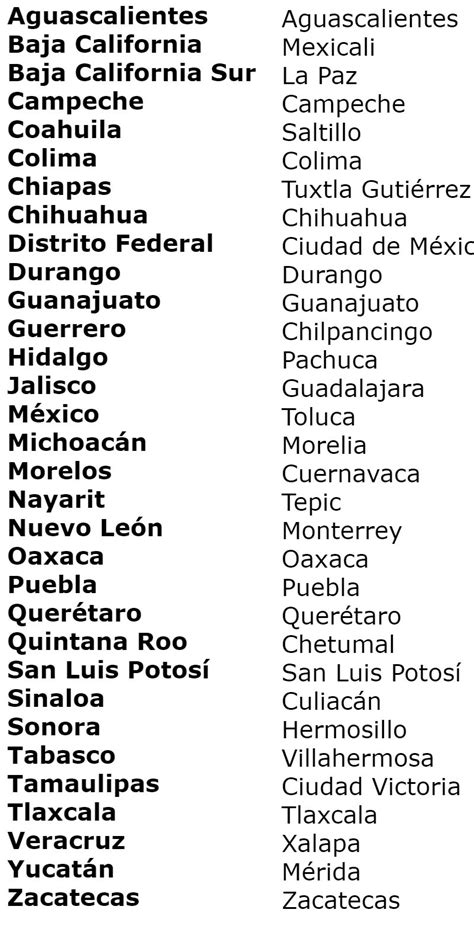 Lista De Los 32 Estados De La Republica Mexicana Y Sus Capitales Hot