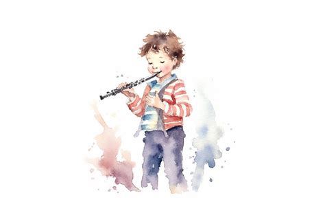 Cute Little Kid Playing Clarinet Graphic By Ane · Creative Fabrica