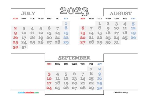 July August September 2023 Printable Quarterly Calendar