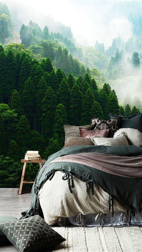 The Green Relaxed Forest Wall Mural Mountain View Mural Etsy Forest