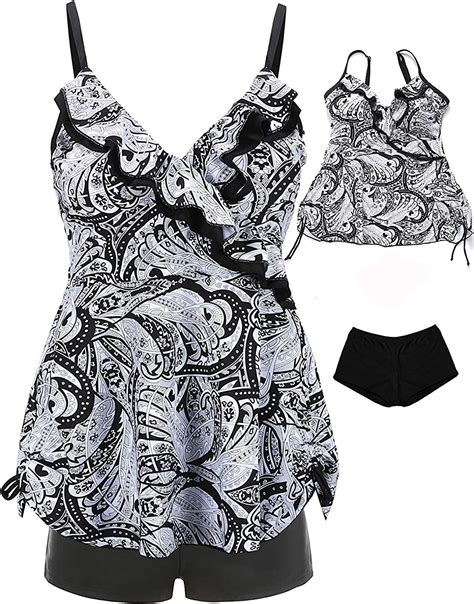Women Floral Print Plus Size Swimsuit Two Piece Tankini Bathing Suit