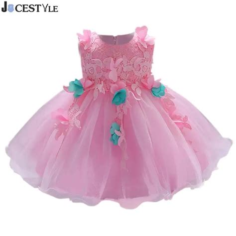 New Baby Princess Dress 3d Pink Flowers Lace Sleeveless Proms Ball Gown