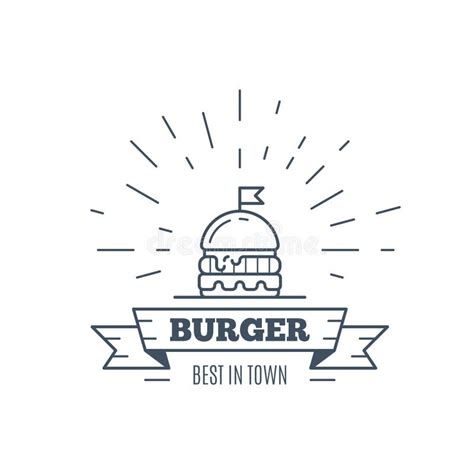 Burgers Badge Design Vector Line Art Illustration Stock Vector