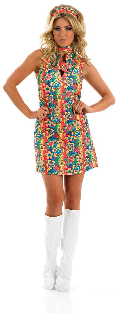 ladies uv floral hippie costume for 60s 70s hippie hippy fancy dress up outfits ebay