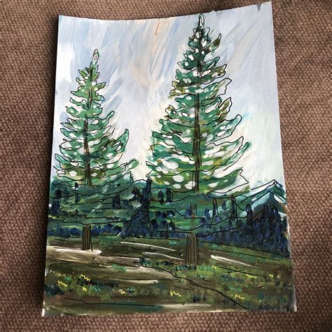 Pine Tree Paradise Painting Acrylic Painting On Paper Mini Paintings