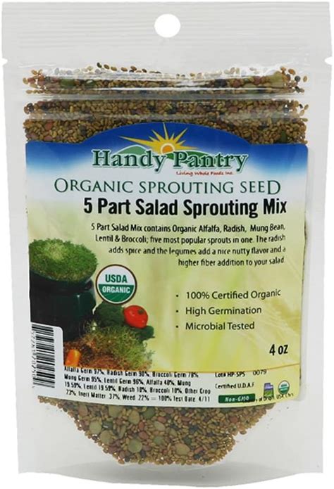 Handy Pantry Organic Seeds Sprouting 5 Part Salad Mix 4 Oz