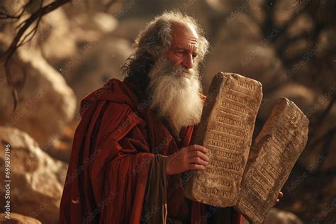 Moses Holding The Stone Tablets With The Commandments Bible Story Stock Photo Adobe Stock