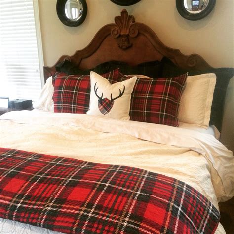 Christmas Bed With Red Tartan Navy Plaid And Cream Matelasse Bedding By Ralph Lauren And