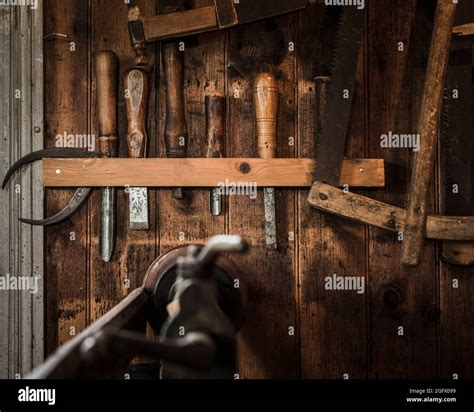 Old Chisels In Workshop Stock Photo Alamy