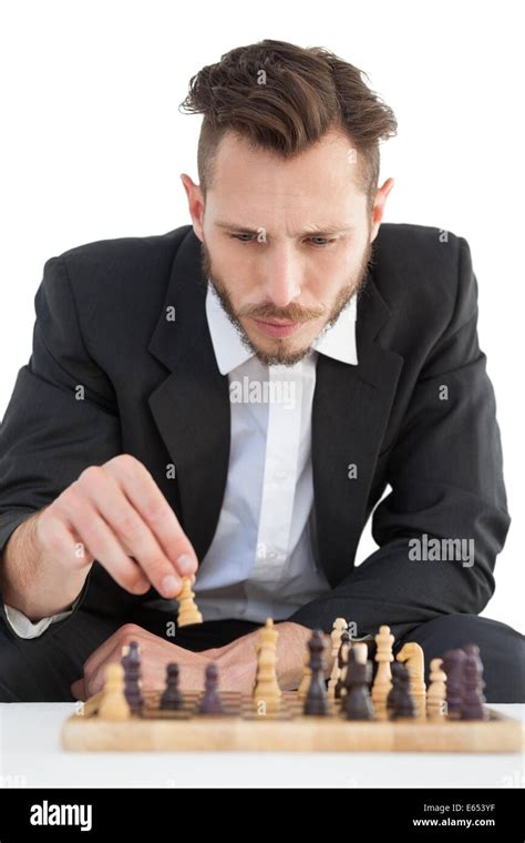 Focused Businessman Playing Chess Solo Stock Photo Alamy
