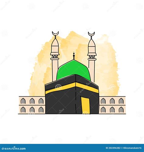 Kaaba Mecca And Medina Hand Drawn Illustration Vector Stock