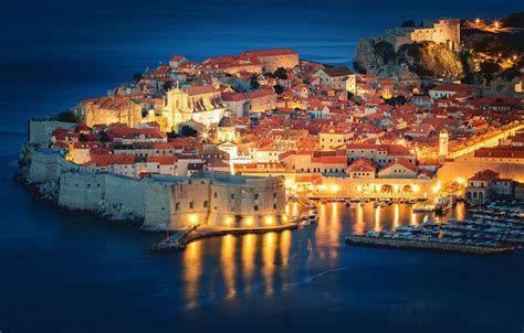 Wallpaper Sea Building Home Fortress Night City Croatia Croatia
