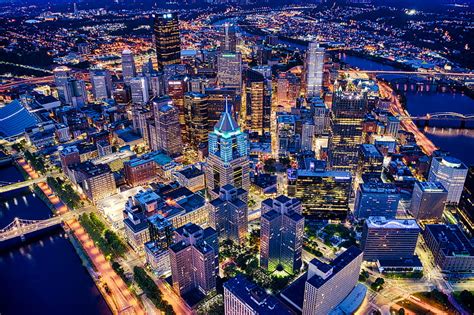 Aerial View Of City Buildings During Night Time Hd Wallpaper Peakpx